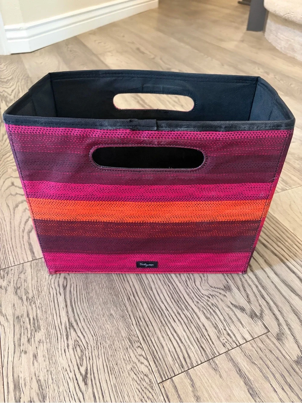 Thirty-One Gifts Storage Bin Organizer in Pink and Orange Stripe - Home Accents